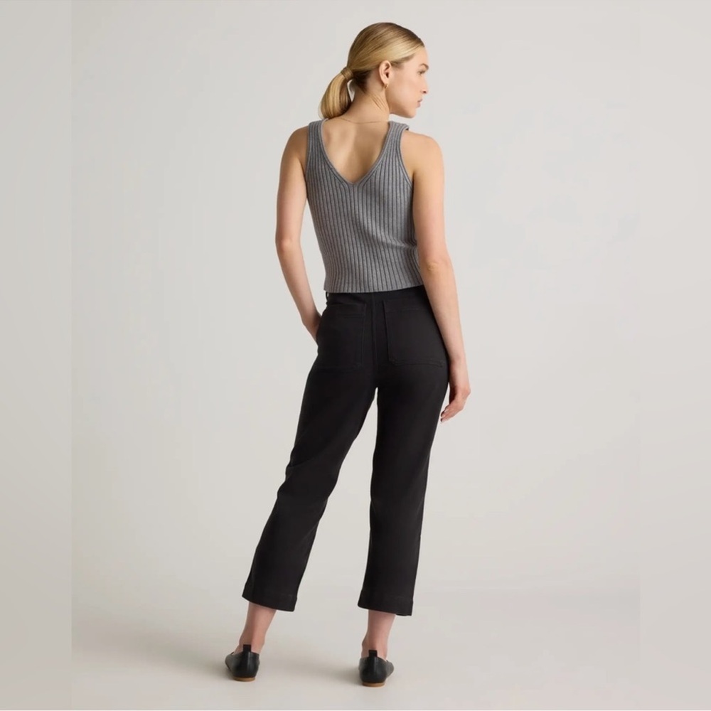 NWT QUINCE Organic Stretch Cotton Twill Straight Leg Cropped Pants Black Sz 10